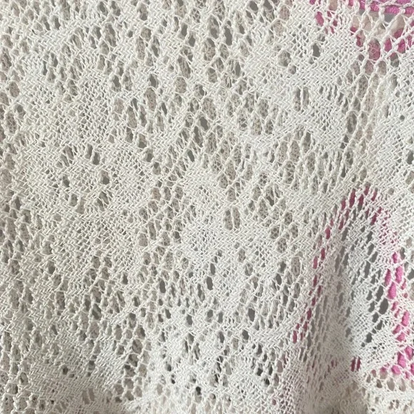 Free People Ivory Lace Pink Lined Babydoll Tank Top Keyhole Back Pom Trim Medium - Picture 5 of 7